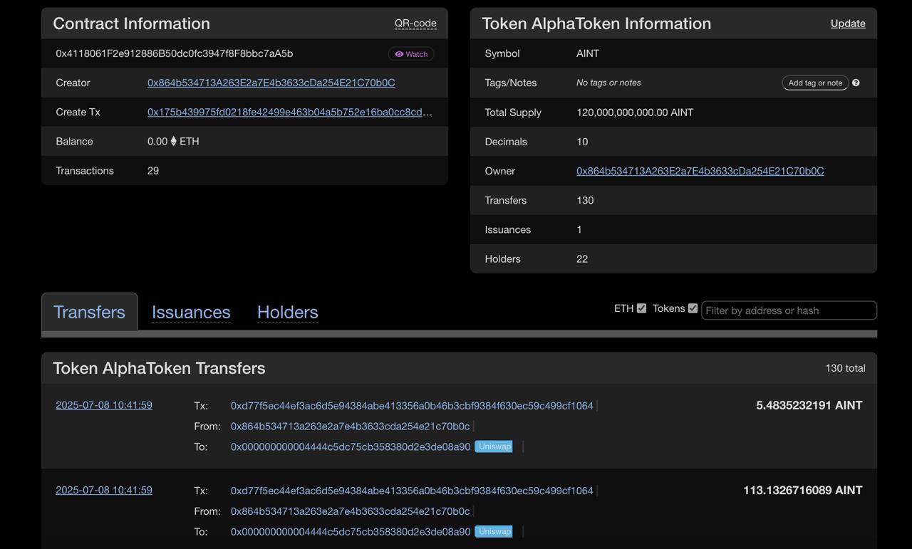 AINT Token Kembangkan Ekosistem Digital, 5 Kontrak Resmi Telah Terverifikasi di Ethereum