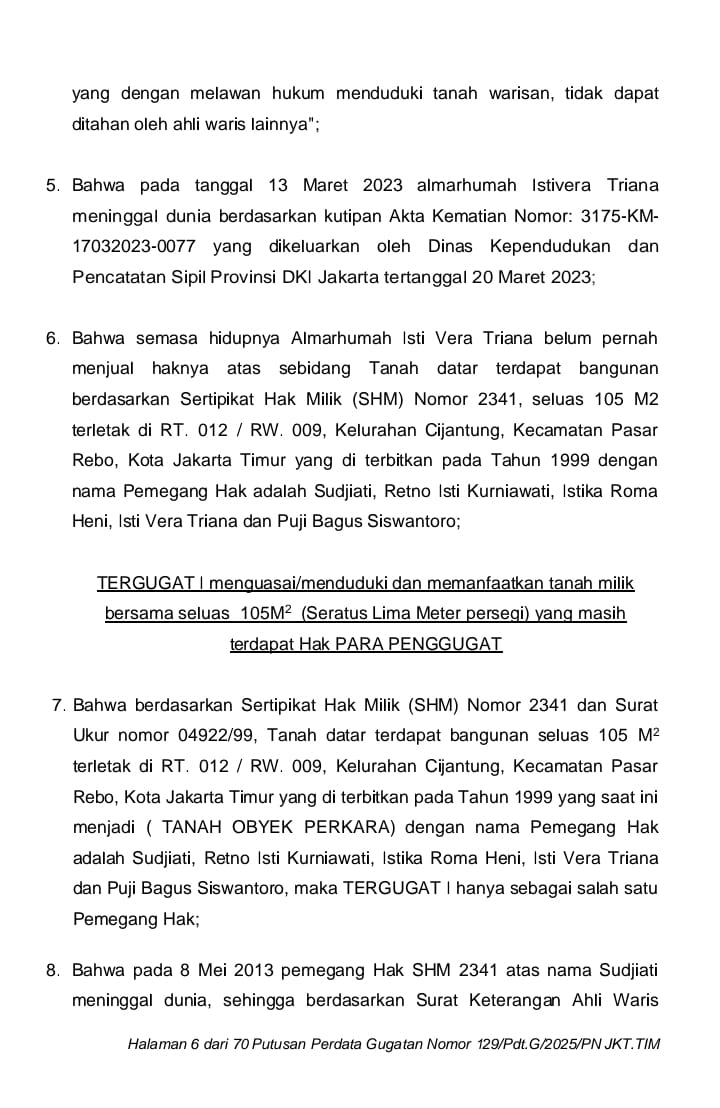 Ahli Waris Gugat Penguasaan Tanah di Jakarta Timur, Mengaku Diusir dari Rumah Warisan Sendiri